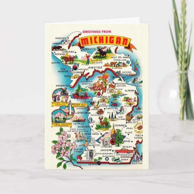 Vintage Michigan-Karte Karte (Vorderseite)