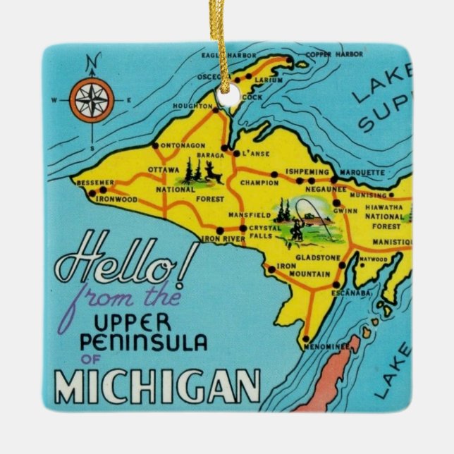 Vintage Michigan-Karte Keramikornament (Vorderseite)