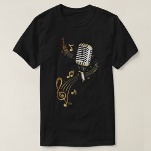 Vintage-Mikrofon-Musiknoten-Kunst T-Shirt