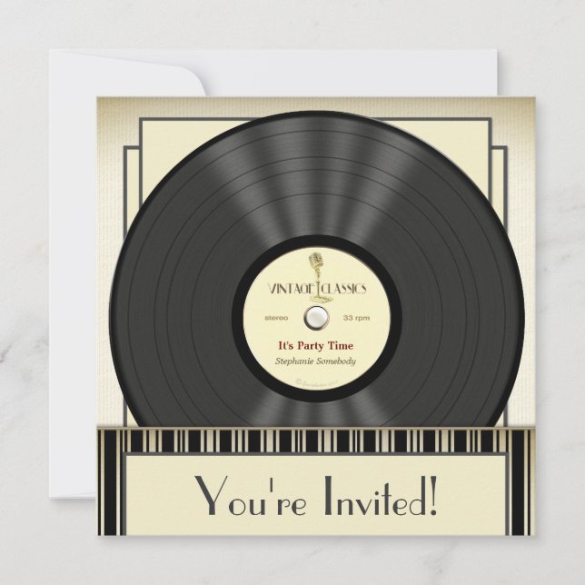 Vintage Mikrofon-Vinylaufzeichnungs-Party Einladung (Vorderseite)