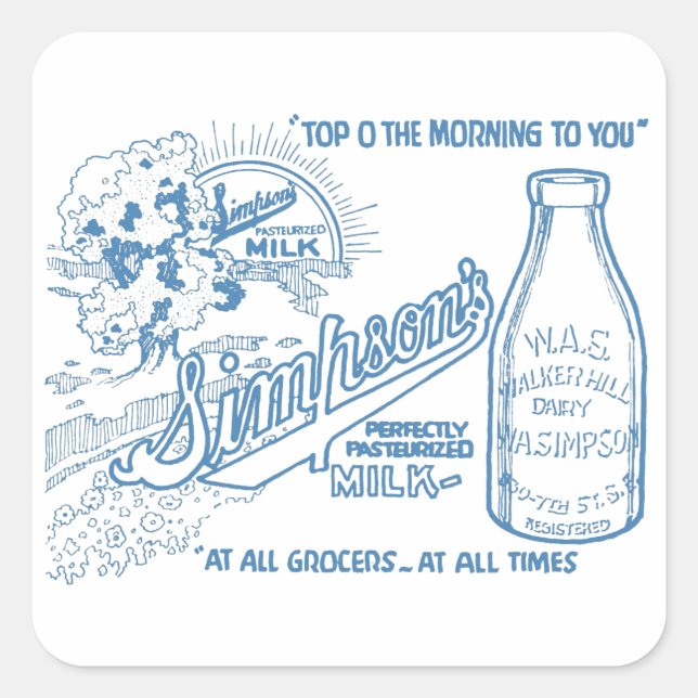 Vintage Milchwerbung Quadratischer Aufkleber (Vorderseite)