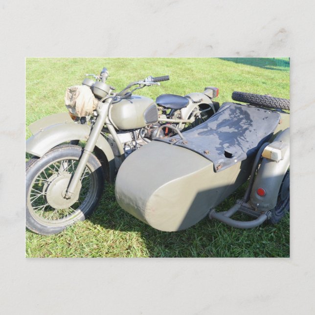Vintage Militärmotorrad-Kombination Postkarte (Vorderseite)