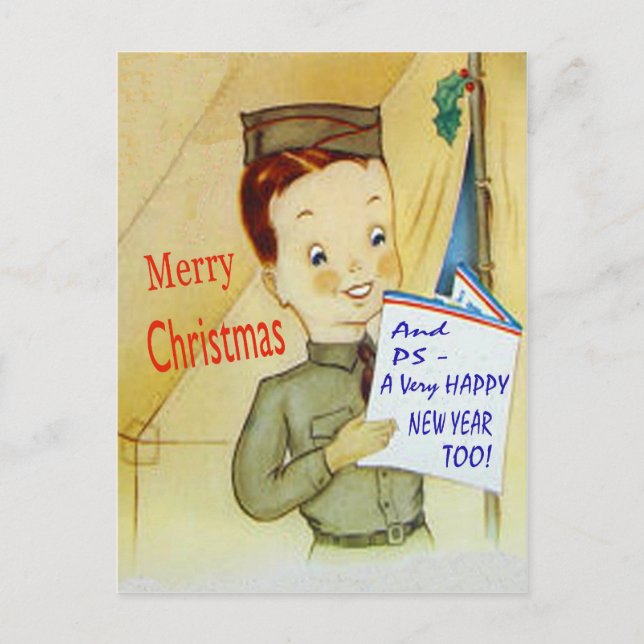 Vintage Militärweihnachtskarte Feiertagspostkarte (Vorderseite)