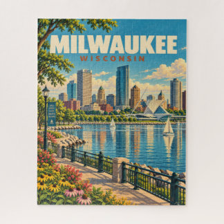 Vintage Milwaukee-Skyline Lake Michigan