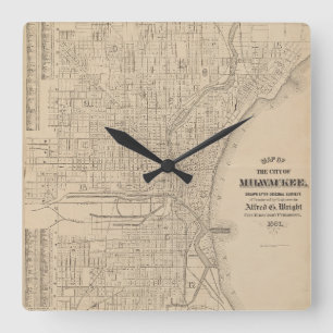 Vintage Milwaukee, Wisconsin Karte Quadratische Wanduhr