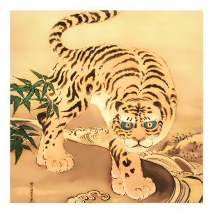 Vintage-Minhwa-Tiger an einem Bach Fotodruck