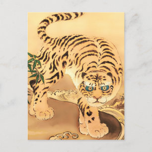 Vintage-Minhwa-Tiger an einem Bach Postkarte