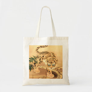 Vintage-Minhwa-Tiger an einem Bach Tragetasche
