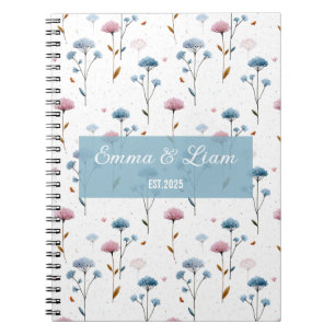 Vintage Minimal Blau und Rosa Floral Personalisier Notizblock