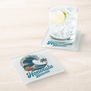 Vintage Minimal Honolulu Hawaii Aloha Reise  Glasuntersetzer