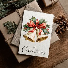 Vintage Minimalist Merry Christmas Bells Feiertagskarte