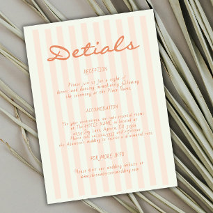 Vintage minimalistische Pfirsich-Streifen Hochzeit Begleitkarte