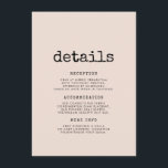 Vintage minimalistische Tippfehler Begleitkarte<br><div class="desc">Gästekarte für Hochzeiten: Vergessen Sie nicht diese nützliche Karte mit all Ihren wichtigen Hochzeitsdetails wie Lage,  Unterkunft,  Transport,  etc...  Ein minimalistisches und Vintages Design für Ihr Hochzeitsgeschenk: Wählen Sie diese Retro-und dennoch moderne Hochzeitssuite mit Schreibmaschine Schriftart. Vollständig anpassbar,  für die Liebhaber der Einfachheit.</div>