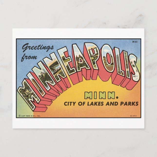 Vintage Minneapolis Postkarte (Vorderseite)