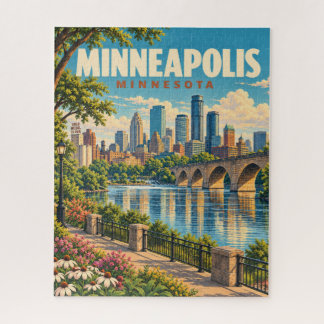 Vintage Minneapolis-Skyline Stone Arch Bridge