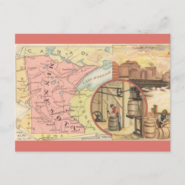 Vintage Minnesota Map Postkarte (Vorderseite)