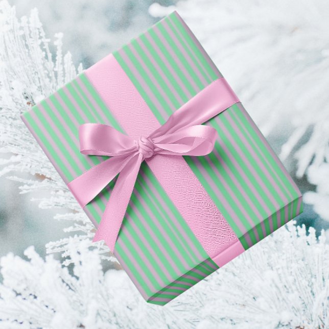 Vintage Mint Green Pink Stripe Christmas  Geschenkpapier (Tiny pink stripes on minty green! Holidays or anytime!)