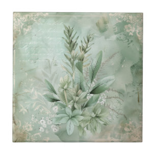 Vintage-Mintgrün Botanisch Floral (1) Fliese