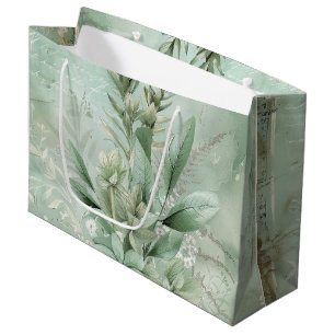 Vintage-Mintgrün-Botanisch-Floral (1) Große Geschenktüte
