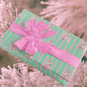 Vintage-Mintgrün-Rosa-Streifen-Weihnachtsbaum Geschenkpapier