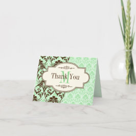 Vintage Minze, braune Scrolls Danke Karte