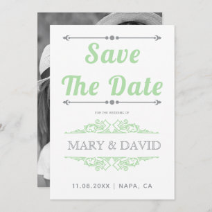 Vintage Minze grün, graue Typografie Save the Date