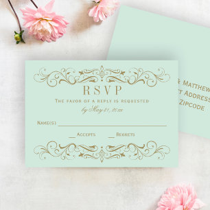 Vintage Minze und antikes Gold Blüh Hochzeit RSVP Karte