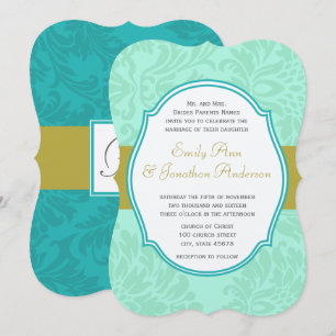 Vintage Minze Viktorianische Damaskus-Hochzeit Einladung