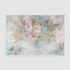 Vintage Mischmedien Blau, Rosa, Weiße Blume Seidenpapier
