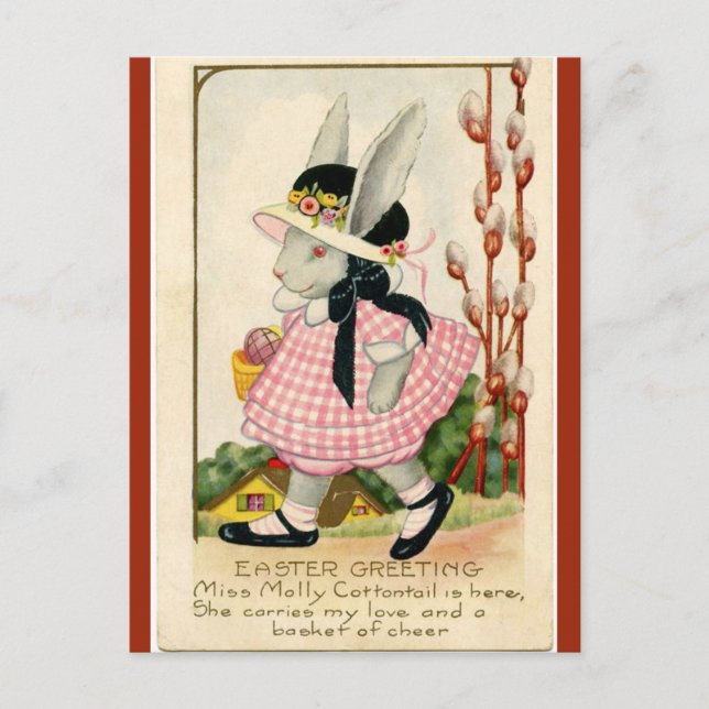 Vintage Miss Molly Cottontail Osterwünsche Postkarte (Vorderseite)