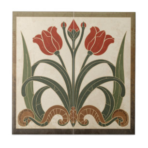 Vintage-Mission-Stil rote Tulpenfries Fliese