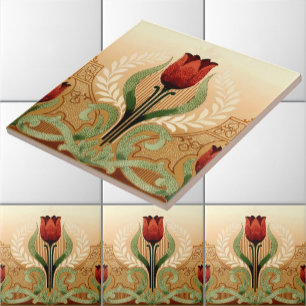Vintage-Mission-Stil roter Tulpenfries Fliese
