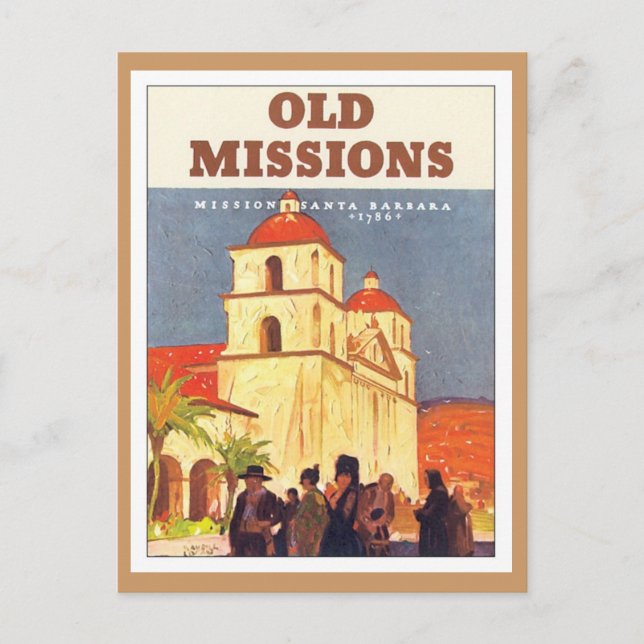 Vintage Missionen Santa Barbara Postkarte (Vorderseite)