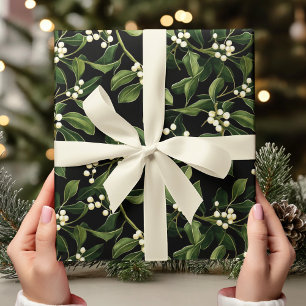 Vintage Mistelzweig auf schwarzer Weihnachtsverpac Geschenkpapier