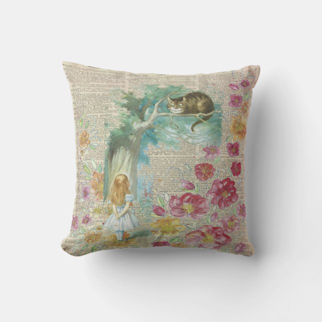 Vintage mit BlumenAlice im Wunderland Kissen (Vorderseite)