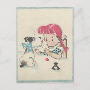 Vintage "Mit Hundekuss besiegelt" Valentinstag Feiertagspostkarte