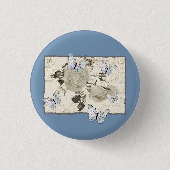 Vintage mit Schmetterlingen  Button (Vorderseite)