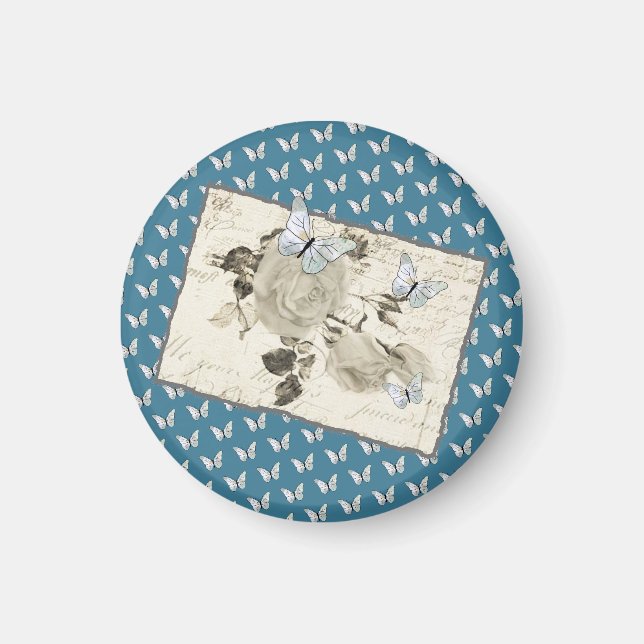 Vintage mit Schmetterlingen Magnet (Vorne)
