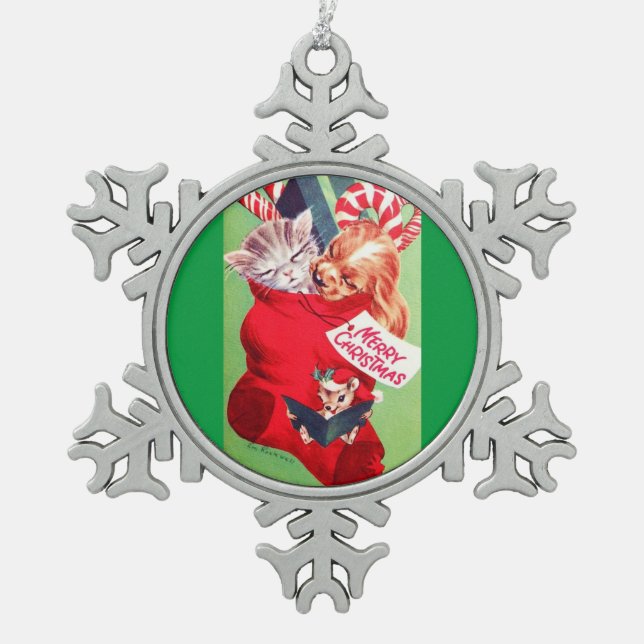 Vintage Mitte- des Jahrhundertsschönes Schneeflocken Zinn-Ornament (Vorderseite)