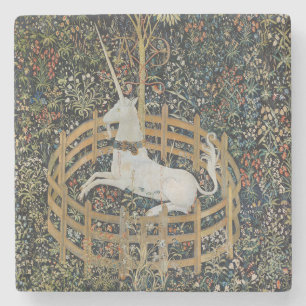 Vintage-Mittelalter-Einhorn-in-Gefangenschaft-Kuns Steinuntersetzer