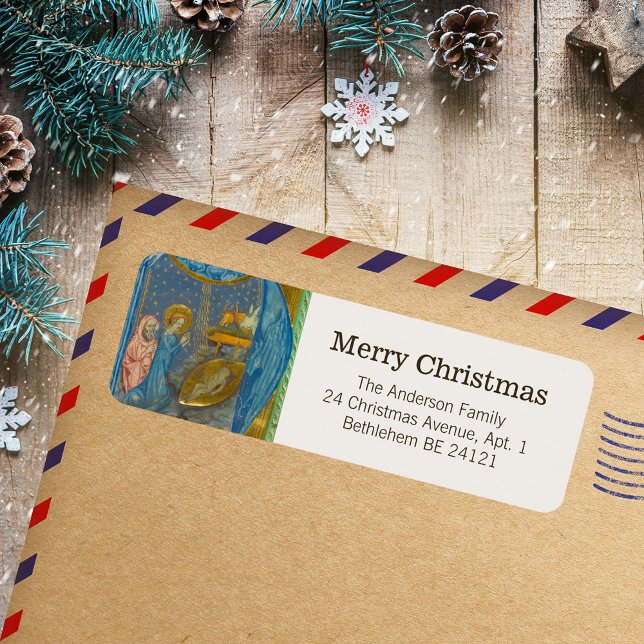 Vintage mittelalterliche religiöse katholische Wei (Vintage Medieval Religious Christian Catholic Christmas Nativity Bethlehem Return Address Labels)