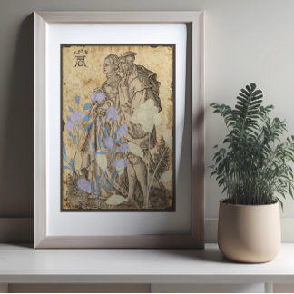 Vintage Mittelalterliches Paar Decoupage Poster