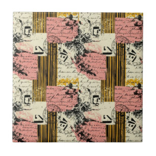 Vintage-Mixed-Media-Collage - abgenutztes Papier ( Fliese