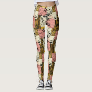 Vintage-Mixed-Media-Collage - abgenutztes Papier ( Leggings