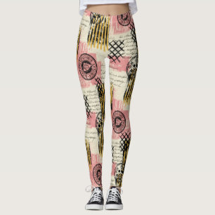 Vintage-Mixed-Media-Collage - abgenutztes Papier ( Leggings