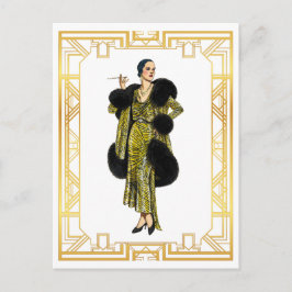 Vintage Mode 20s Flapper Fur Cape Abend Gown Postkarte