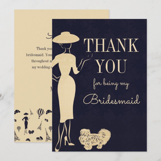 Vintage Mode Danke Bridesmaid Card Einladung (Vorne/Hinten)