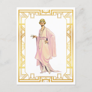 Vintage-Mode Flapper-Rosa-Teatime-Kleid Postkarte
