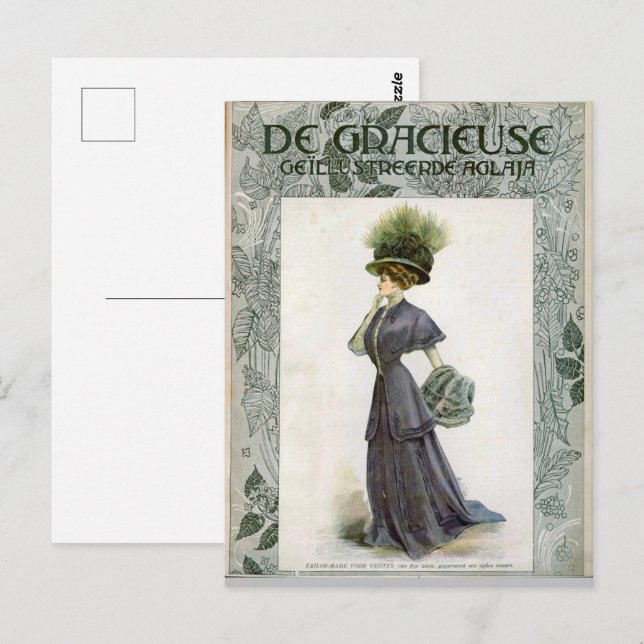 Vintage Mode Illustration Lady Botanischer Hut Postkarte (Vorne/Hinten)