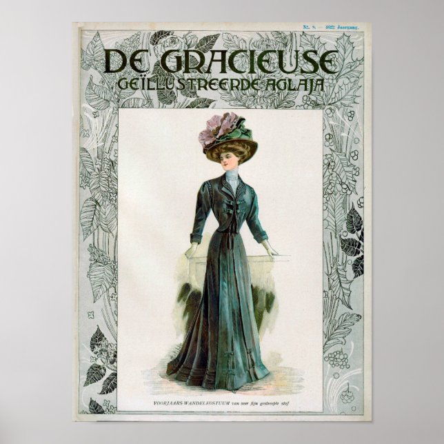 Vintage Mode Illustration Lady Bouffant Hat Poster (Vorne)